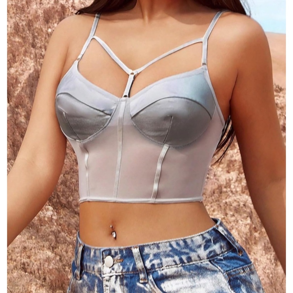 Stylish Gray Strappy Bustier Top